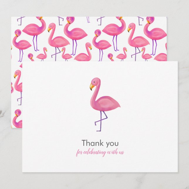 Pink Flamingo Modern Baby Shower Thank You Invitation (Front/Back)