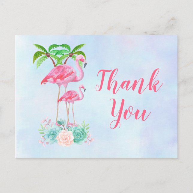 Pink Flamingo Momma & Baby Thank You Postcard (Front)