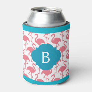 Pink Flamingo Monogram Can Cooler
