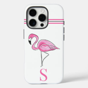 Pink Flamingo Monogram iPhone 16 Pro Case