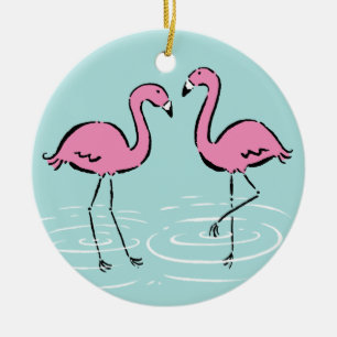 Pink Flamingo Monogram Ceramic Tree Decoration