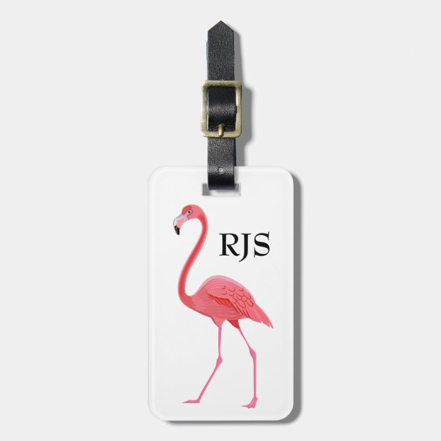 Pink Flamingo Monogram Personalise Luggage Tag (Front Vertical)