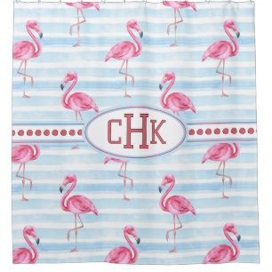 Pink Flamingo Monogram Shower Curtain