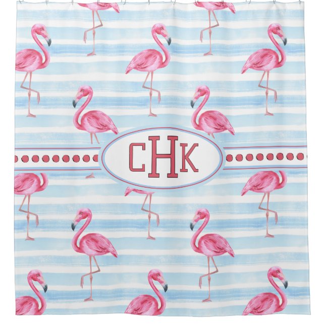 Pink Flamingo Monogram Shower Curtain (Front)