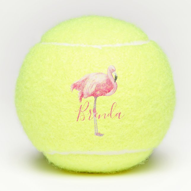 Pink Flamingo Monogrammed Tennis Balls (Front)
