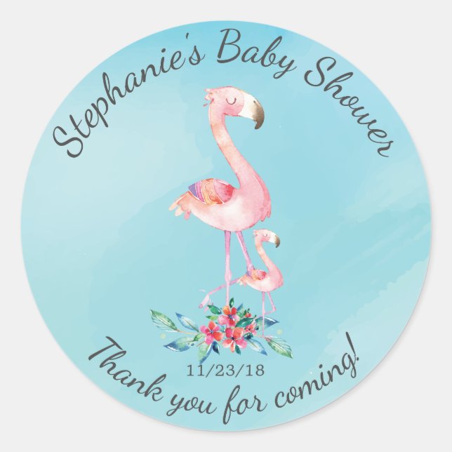 Pink Flamingo Mum Baby Shower Favour Sticker (Front)