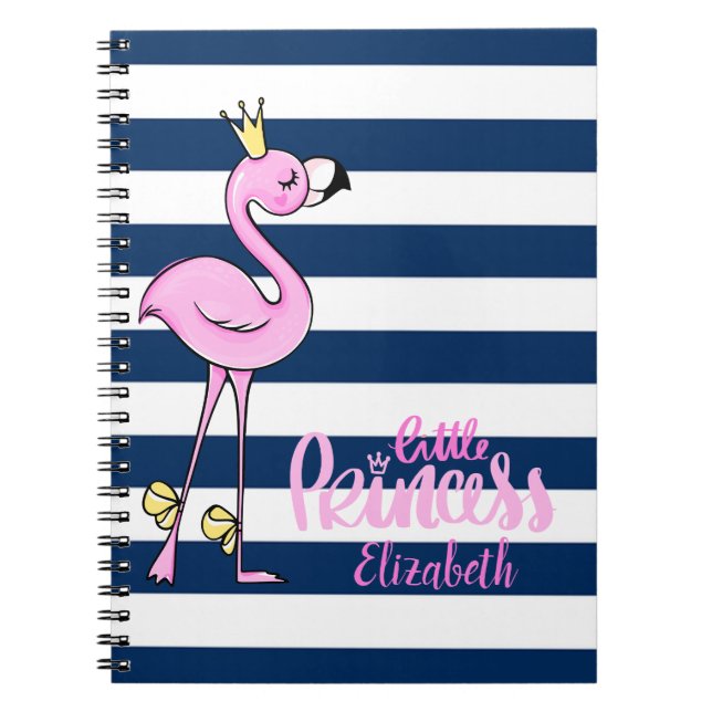 Pink Flamingo, Navy Blue Stripes,Little Princess Notebook (Front)