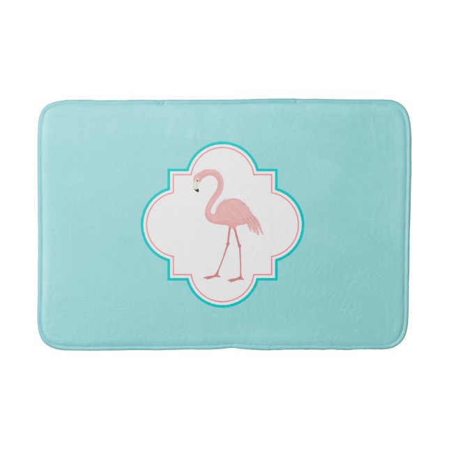 Pink Flamingo on Aqua Background Bath Mat (Front)