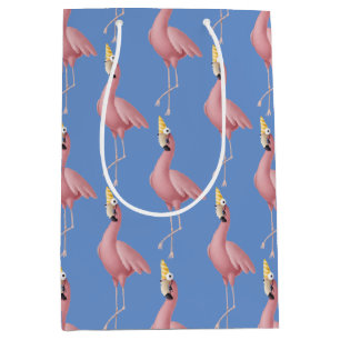 Pink Flamingo on Blue Birthday Medium Gift Bag