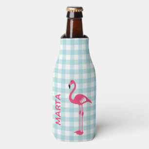 Pink Flamingo on Gingham Bottle Cooler