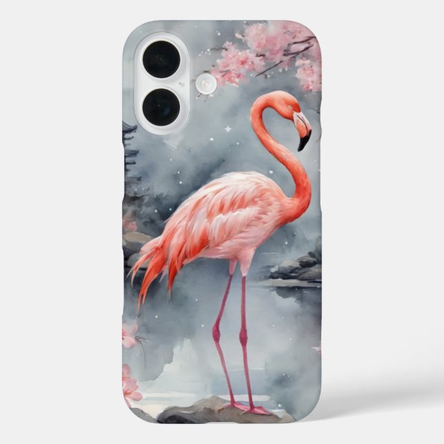 Pink flamingo on japanese lake ink splash cover (Back)