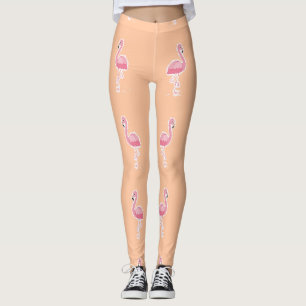 pink flamingo on pale orange leggings