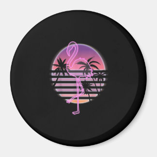 Pink Flamingo On Retro Sunset With Palm Trees Magnet