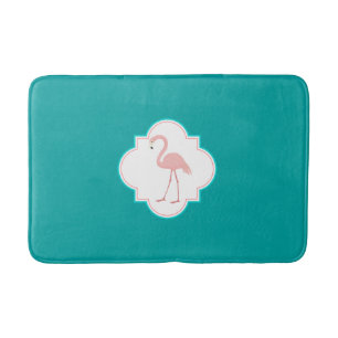 Pink Flamingo on Teal Bath Mat
