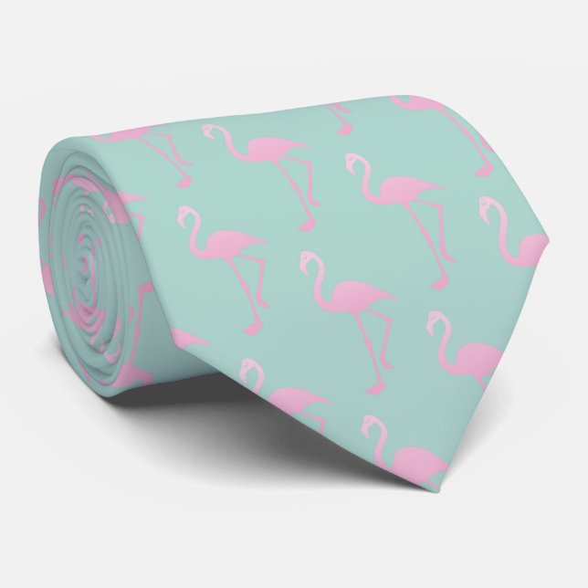 Pink Flamingo on Teal Seamless Pattern Tie (Rolled)