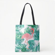 pink flamingo on tropical green leaves