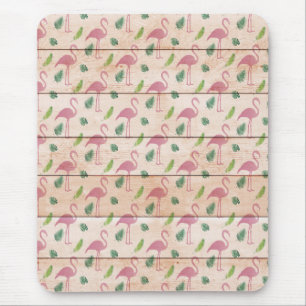 Pink Flamingo on Wood Pattern Mouse Mat