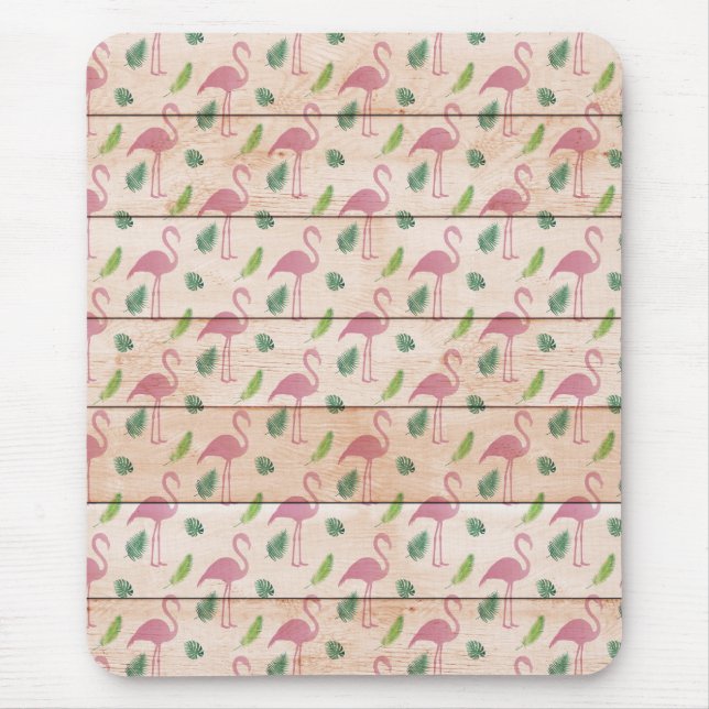 Pink Flamingo on Wood Pattern Mouse Mat (Front)