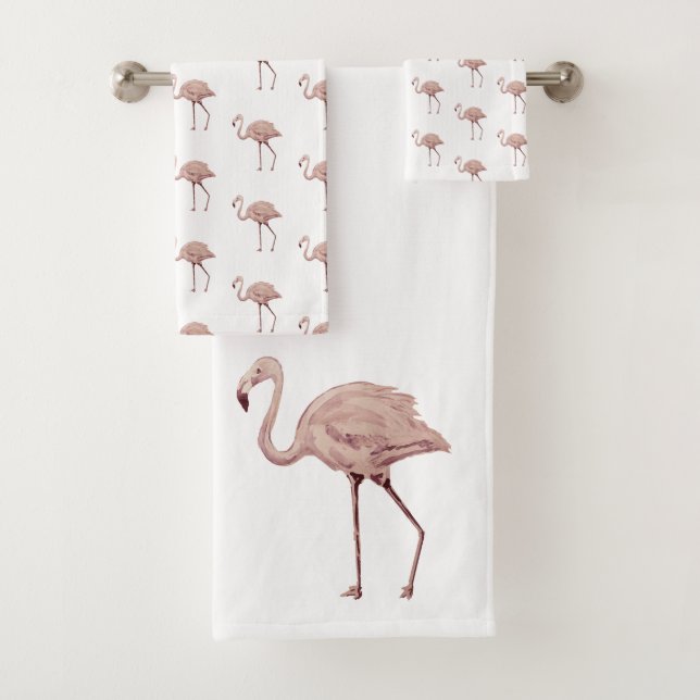 Pink Flamingo Painting Bath Towel Set (Insitu)