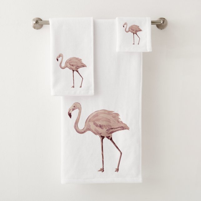 Pink Flamingo Painting Bath Towel Set (Insitu)