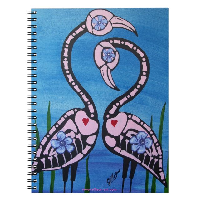 Pink Flamingo Pair Day of the Dead Note Book (Front)