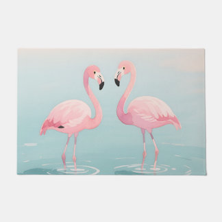 Pink Flamingo Pair Watercolor Serenity Doormat