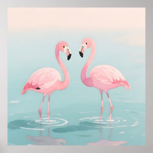 Pink Flamingo Pair Watercolor Serenity Poster