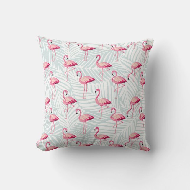 Pink Flamingo & Palm Leaves – Cute Cushion (Front)