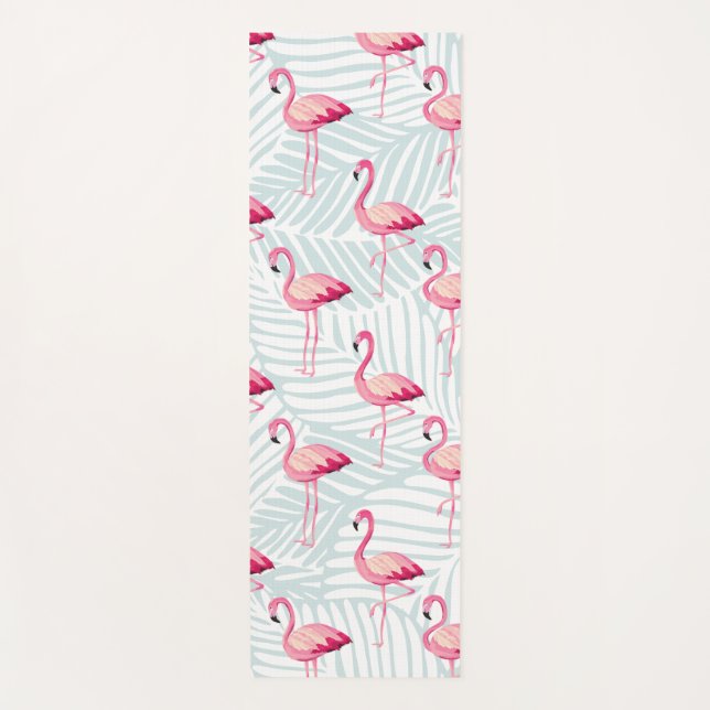 Pink Flamingo & Palm Leaves – Cute Yoga Mat (Front)