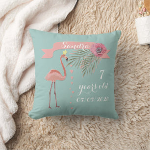Pink Flamingo , palm leaves ,for girl Throw Pillow