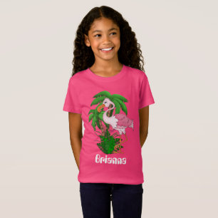 Pink flamingo palm tree girls customisable t-shirt