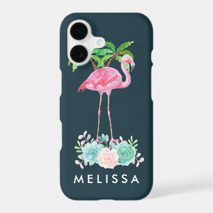 Pink Flamingo Palm trees and Floral Succulents