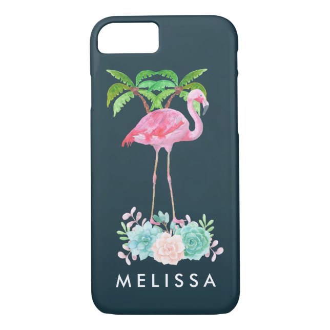 Pink Flamingo Palm trees and Floral Succulents Case-Mate iPhone Case (Back)