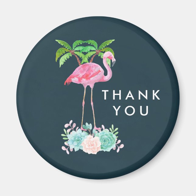 Pink Flamingo Palm trees and Floral Succulents Magnet (Front)