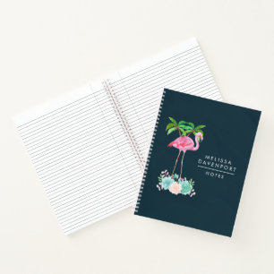 Pink Flamingo Palm trees and Floral Succulents Notebook
