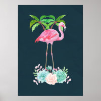 Pink Flamingo Palm trees and Floral Succulents