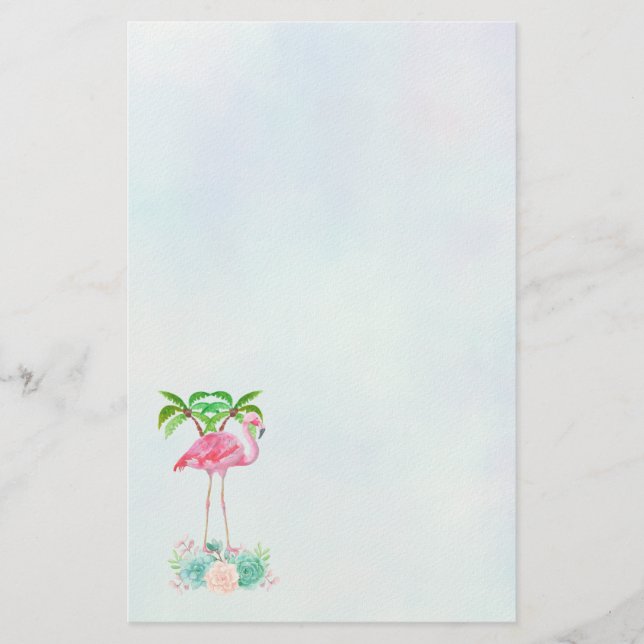 Pink Flamingo Palm trees and Floral Succulents Stationery (Front)