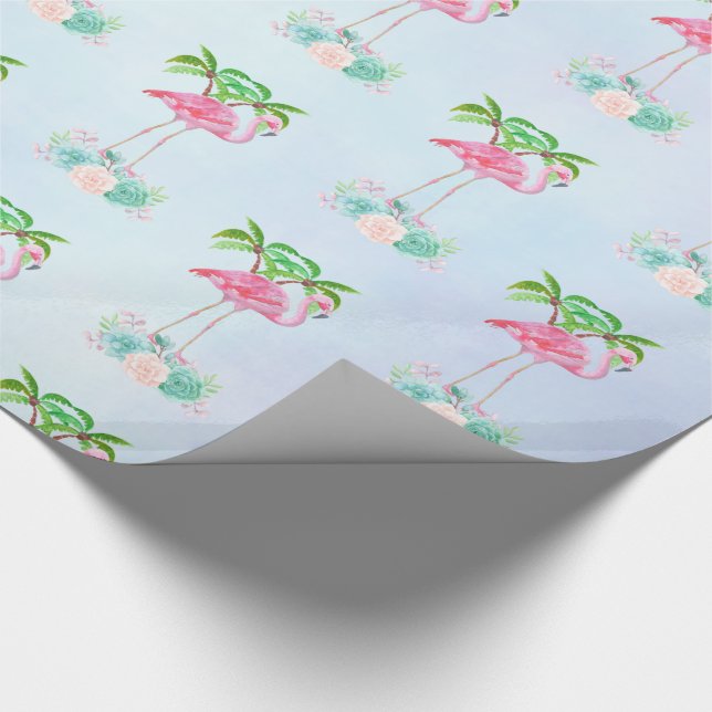 Pink Flamingo Palm trees and Floral Succulents Wrapping Paper (Corner)