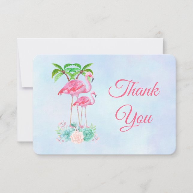 Pink Flamingo & Palm Trees Baby Shower Thanks Invitation (Front)