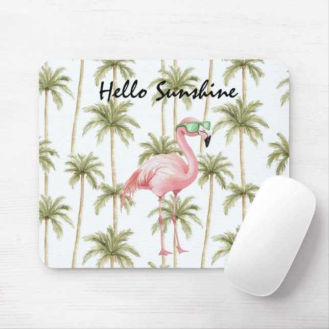 Pink Flamingo Palm Trees Mouse Mat (With Mouse)