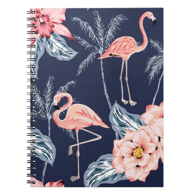 Pink flamingo, palm trees, rose, orchid flower, le notebook (Front)