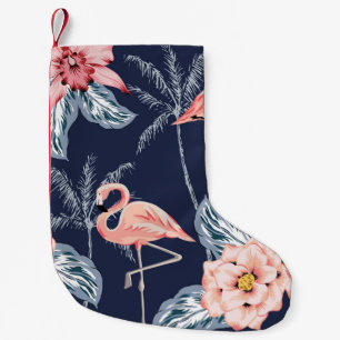 Pink flamingo, palm trees, rose, orchid flower, le small christmas stocking