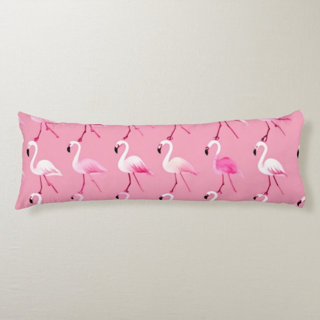Pink Flamingo Paradise Watercolor Pattern Body Cushion (Front)