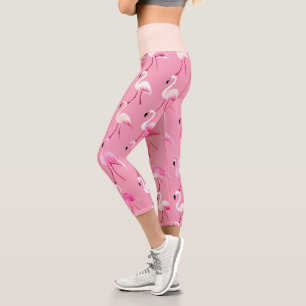 Pink Flamingo Paradise Watercolor Pattern Capri Leggings
