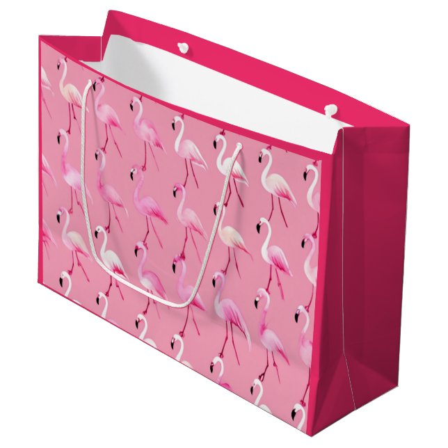 Pink Flamingo Paradise: Watercolor Pattern Large Gift Bag (Front Angled)