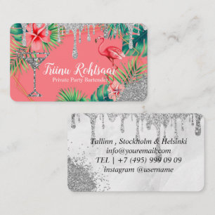 Pink Flamingo Party Bartender Business Card