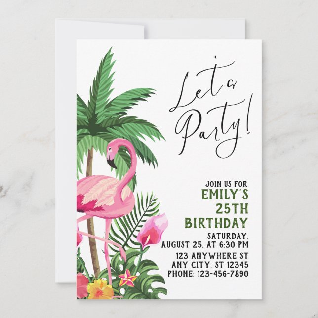 Pink Flamingo Party  Invitation (Front)