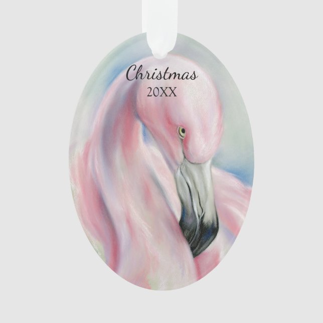 Pink Flamingo Pastel Art Holiday Ornament (Front)