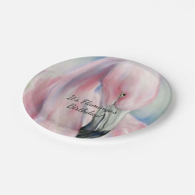 Pink Flamingo Pastel Art Paper Plate (Angled)