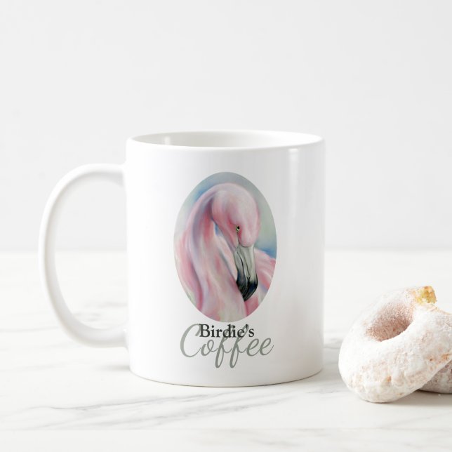 Pink Flamingo Pastel Art Personalised Coffee Mug (With Donut)
